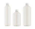 Set of different size plastic tall, low and thick bottles with water, silver cap mockup, isolated, templateÃÅ½