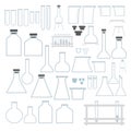 Set of different sizes, shapes and types of chemical test tubes vector icons set minimalist simple flat illustrations. Experiment