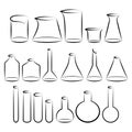 Set of different sizes, shapes and types of chemical test tubes vector icons set minimalist simple illustrations. Experiment
