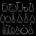 Set of different sizes, shapes and types of chemical test tubes vector icons set minimalist simple illustrations. Experiment