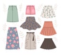 Set of different skirts, vector illustration on a white background Royalty Free Stock Photo