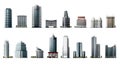 Set of different skyscraper buildings isolated on white Royalty Free Stock Photo