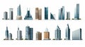 Set of different skyscraper buildings isolated on white Royalty Free Stock Photo
