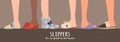 Set of different slippers. illustration with slippers on the feet Royalty Free Stock Photo