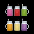 Set of different smoothie mason jar. Smoothie bar menu