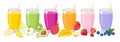 Set of different smoothies, fresh berry and fruits. Royalty Free Stock Photo