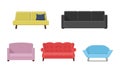 Set of different sofas. Collection soft furniture types in flat style. Beautiful design elements - classic, retro or
