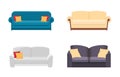 Set different sofas for interior of house. White, blue and beige sofa.