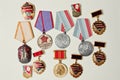 Set of different soviet medals on white background Royalty Free Stock Photo