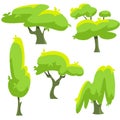 A set of different species of trees and shrubs in a flat style. Vector illustration deciduous and coniferous trees Royalty Free Stock Photo