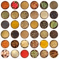 Set of different spices in wooden bowl. Top view. Royalty Free Stock Photo