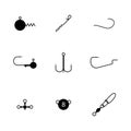 Set of different spinning fishing accessories and tackles, vector illustration Royalty Free Stock Photo