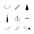 Set of different spinning fishing accessories and tackles, vector illustration