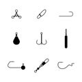 Set of different spinning fishing accessories and tackles, vector illustration Royalty Free Stock Photo