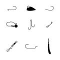 Set of different spinning fishing accessories and tackles, vector illustration Royalty Free Stock Photo