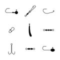 Set of different spinning fishing accessories and tackles, vector illustration Royalty Free Stock Photo