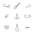 Set of different spinning fishing accessories and tackles, vector illustration Royalty Free Stock Photo