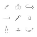 Set of different spinning fishing accessories and tackles, vector illustration Royalty Free Stock Photo