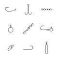 Set of different spinning fishing accessories and tackles, vector illustration