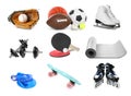 Set with different sports equipment on white background. Active lifestyle