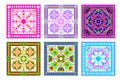 Set of 6 different square ornaments done in kaleidoscopic style. Beautiful background for pillow, table napkin, coverlet.