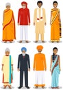 Set of different standing indian old people in the traditional clothing isolated on white background in flat style