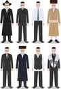 Set of different standing jewish old men in the traditional clothing isolated on white background in flat style