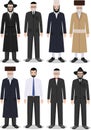 Set of different standing jewish old and young men in the traditional clothing isolated on white background
