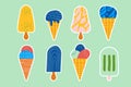 A set of different stickers hand-drawn ice creams. Flat design