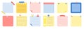 Set of different sticky paper notes on white background.