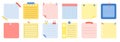 Set of different sticky paper notes on white background.