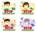 Set of different stop coronavirus banner with patients