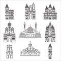 Set of different style religon and architecture churches