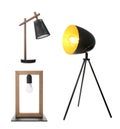 Set with different stylish table lamps on white background Royalty Free Stock Photo