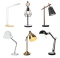 Set with different stylish table lamps on white background Royalty Free Stock Photo