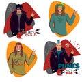 Set of different subculture. punk, rocker, hippie, goth, emo, rastaman person. flat style illustration collection.