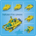 A set of different submarines Royalty Free Stock Photo