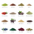 Set of different superfoods on background