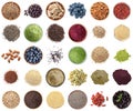 Set of different superfoods on background, top view Royalty Free Stock Photo