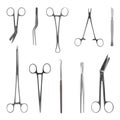 Set with different surgical instruments on white background Royalty Free Stock Photo