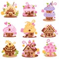 Set of different sweet houses. Vector illustration on white background.