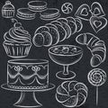 Set of different sweetmeats on blackboard Royalty Free Stock Photo