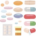 Set of different tablets and pills