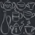 Set of different tableware on blackboard Royalty Free Stock Photo