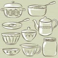 Set of different tableware, vector Royalty Free Stock Photo