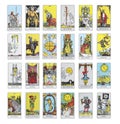 Set with different tarot cards on white background