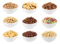 Set with different tasty breakfast cereals on white background Royalty Free Stock Photo