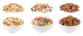 Set with different tasty breakfast cereals on white background. Banner design Royalty Free Stock Photo