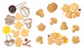 Set with different tasty cookies, cutters and spices on white background, top view Royalty Free Stock Photo