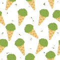 Matcha desserts seamless pattern. Green tea icecream ornament.